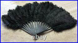 Fabulous Antique Victorian Ostrich Plume Hand Fan with Ebony Sticks