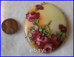 Fabulous Hand Painted Pronged Porcelain Flowers Antique Brooch C Clasp