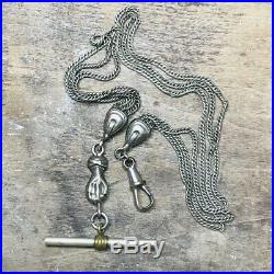 Fancy Antique watch chain Silver tone multi strand figural Hand Mano Victorian