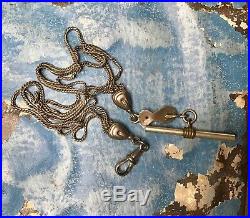 Fancy Antique watch chain Silver tone multi strand figural Hand Mano Victorian