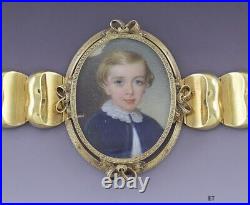 Fantastic c1850 Victorian 14k Gold Hand Painted Miniature Portrait Bracelet