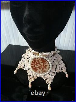 Fashion jewelry woman necklace pearl embroidered collier macramè choker flowers