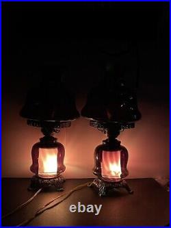 Fenton Swirled Purple Ruffled Victorian Gwtw Parlor Table Lamp