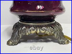 Fenton Swirled Purple Ruffled Victorian Gwtw Parlor Table Lamp