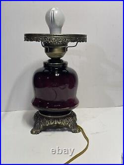 Fenton Swirled Purple Ruffled Victorian Gwtw Parlor Table Lamp