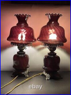 Fenton Swirled Purple Ruffled Victorian Gwtw Parlor Table Lamp