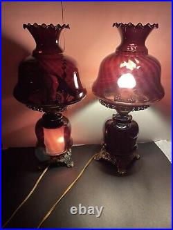 Fenton Swirled Purple Ruffled Victorian Gwtw Parlor Table Lamp