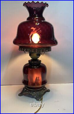 Fenton Swirled Purple Ruffled Victorian Gwtw Parlor Table Lamp