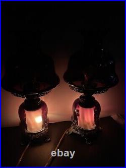 Fenton Swirled Purple Ruffled Victorian Gwtw Parlor Table Lamp