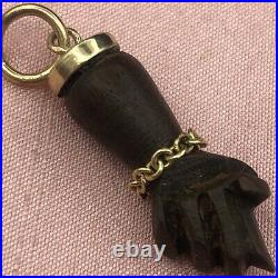 Figa Hand Victorian-Wood & 14k gold Charm, hand made. Vintage, good luck