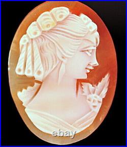 Fine Antique Hand Carved Italian Victorian Shell Cameo Lady Brooch or Pendant