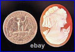 Fine Antique Hand Carved Italian Victorian Shell Cameo Lady Brooch or Pendant