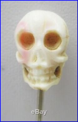 Fine Antique Victorian Hand Carved Skull Mori Memento Stick Pin