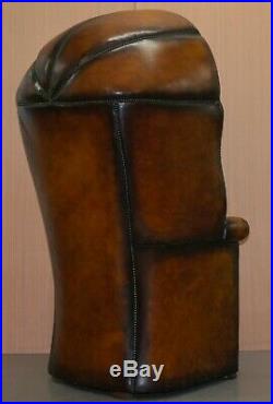 Fine Fully Restored Regency / Victorian Hand Dyed Brown Leather Porters Armchair