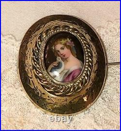 For Kathleen Antique Victorian Cameo Portrait Brooch Bird Hand Painted Porcelain