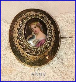 For Kathleen Antique Victorian Cameo Portrait Brooch Bird Hand Painted Porcelain