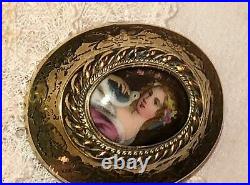 For Kathleen Antique Victorian Cameo Portrait Brooch Bird Hand Painted Porcelain