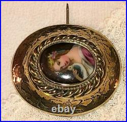 For Kathleen Antique Victorian Cameo Portrait Brooch Bird Hand Painted Porcelain