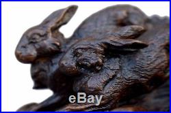 French Antique Victorian Black Forest Hand Carved Inkwell Fox and Rabbits