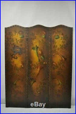 French Art Nouveau Victorian Oil Canvas Hand Painted 3 Panel Screen Room Divider