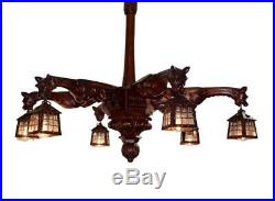 French Victorian Hand Carved Wood Large Chandelier with Six Griffins Lantern