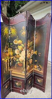 French Victorian Hand Painted Floral Dressing Screen/ Room Divider