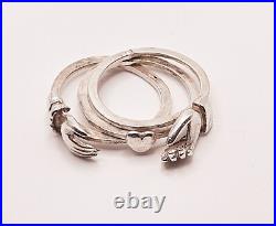 French Victorian sterling silver claddagh promise ring with hands holding heart