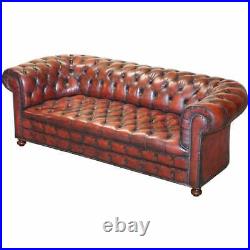 Fully Restored Hand Dyed Oxblood Leather Fully Tufted Chesterfield Buttoned Sofa