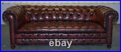 Fully Restored Hand Dyed Oxblood Leather Fully Tufted Chesterfield Buttoned Sofa