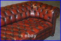 Fully Restored Hand Dyed Oxblood Leather Fully Tufted Chesterfield Buttoned Sofa