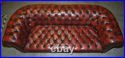 Fully Restored Hand Dyed Oxblood Leather Fully Tufted Chesterfield Buttoned Sofa