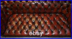 Fully Restored Hand Dyed Oxblood Leather Fully Tufted Chesterfield Buttoned Sofa