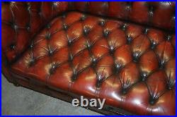 Fully Restored Hand Dyed Oxblood Leather Fully Tufted Chesterfield Buttoned Sofa