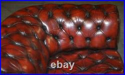 Fully Restored Hand Dyed Oxblood Leather Fully Tufted Chesterfield Buttoned Sofa