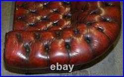 Fully Restored Hand Dyed Oxblood Leather Fully Tufted Chesterfield Buttoned Sofa