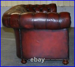 Fully Restored Hand Dyed Oxblood Leather Fully Tufted Chesterfield Buttoned Sofa