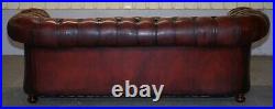 Fully Restored Hand Dyed Oxblood Leather Fully Tufted Chesterfield Buttoned Sofa