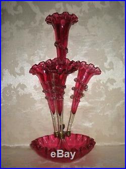 GORGEOUS Antique Hand Blown 1800's Victorian Cranberry Epergne