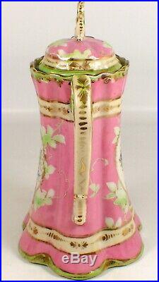 GORGEOUS Antique Limoges Hand Painted Pink Green & Gold Chocolate Pot w 5 Cups