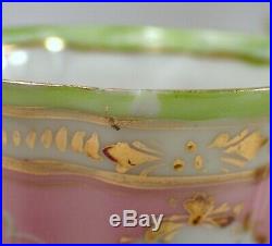 GORGEOUS Antique Limoges Hand Painted Pink Green & Gold Chocolate Pot w 5 Cups