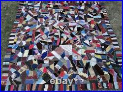 GORGEOUS, RARE, PERFECT 1890 ANTIQUE VICTORIAN CRAZY QUILT TOP, Hand Embroidery