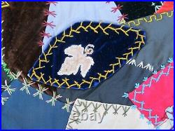 GORGEOUS, RARE, PERFECT 1890 ANTIQUE VICTORIAN CRAZY QUILT TOP, Hand Embroidery