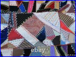 GORGEOUS, RARE, PERFECT 1890 ANTIQUE VICTORIAN CRAZY QUILT TOP, Hand Embroidery