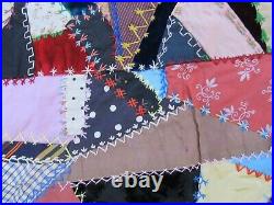 GORGEOUS, RARE, PERFECT 1890 ANTIQUE VICTORIAN CRAZY QUILT TOP, Hand Embroidery