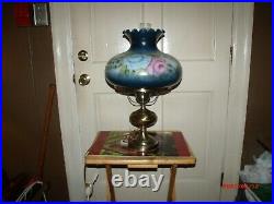 GWTW Hand Painted Pink and Blue Roses Hurricane Lamp