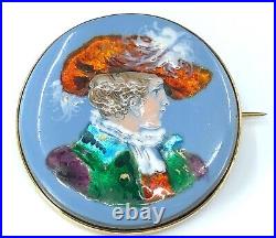 Genuine Antique Victorian 14K Gold Hand Painted Enamel Portrait Brooch
