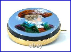 Genuine Antique Victorian 14K Gold Hand Painted Enamel Portrait Brooch