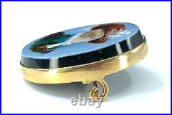 Genuine Antique Victorian 14K Gold Hand Painted Enamel Portrait Brooch