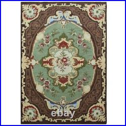 Geometric Victorian Style Aubusson Green Area Rug Hand-tufted Wool All Sizes