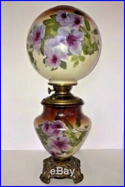 Gone With The Wind Parlor Lamp (gwtw)- Hand Painted Lavender Clematis Vine